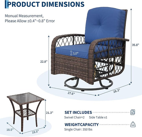 3-Piece Outdoor Patio Furniture Set, 2 Swivel Rocking Chairs and Tempered Glass - Image 2
