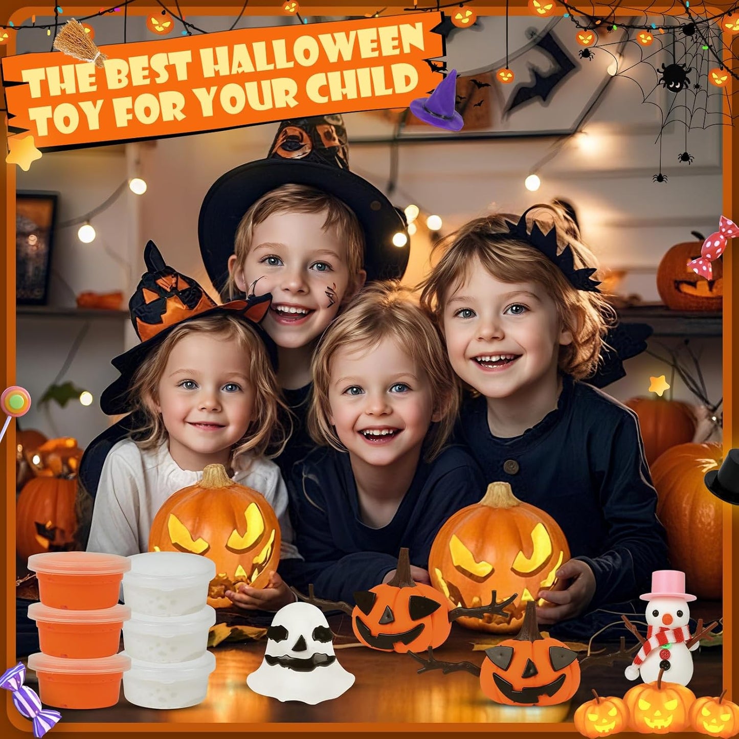 YOGFIT 72 Pack Halloween Pumpkin DIY Craft Clay Kit for Kids, Air Dry Moldable Clay DIY, Pumpkin Craft Kit for Halloween Decorations Indoor Outdoor Trick or Treat Party Favors
