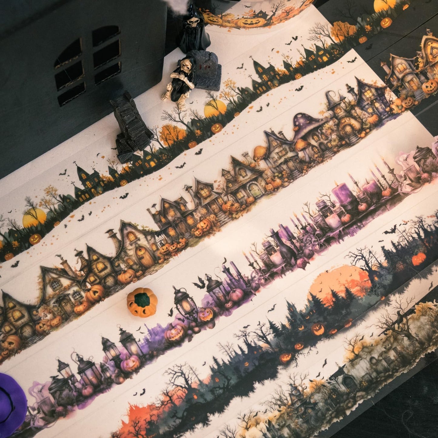 Gothic Scrapbook Tape Stickers,6 Rolls PET Halloween Pumpkin Washi Tape for Scrapbooking,Journaling,Junk Journal,Planner,DIY Arts Crafts(Dance Party)