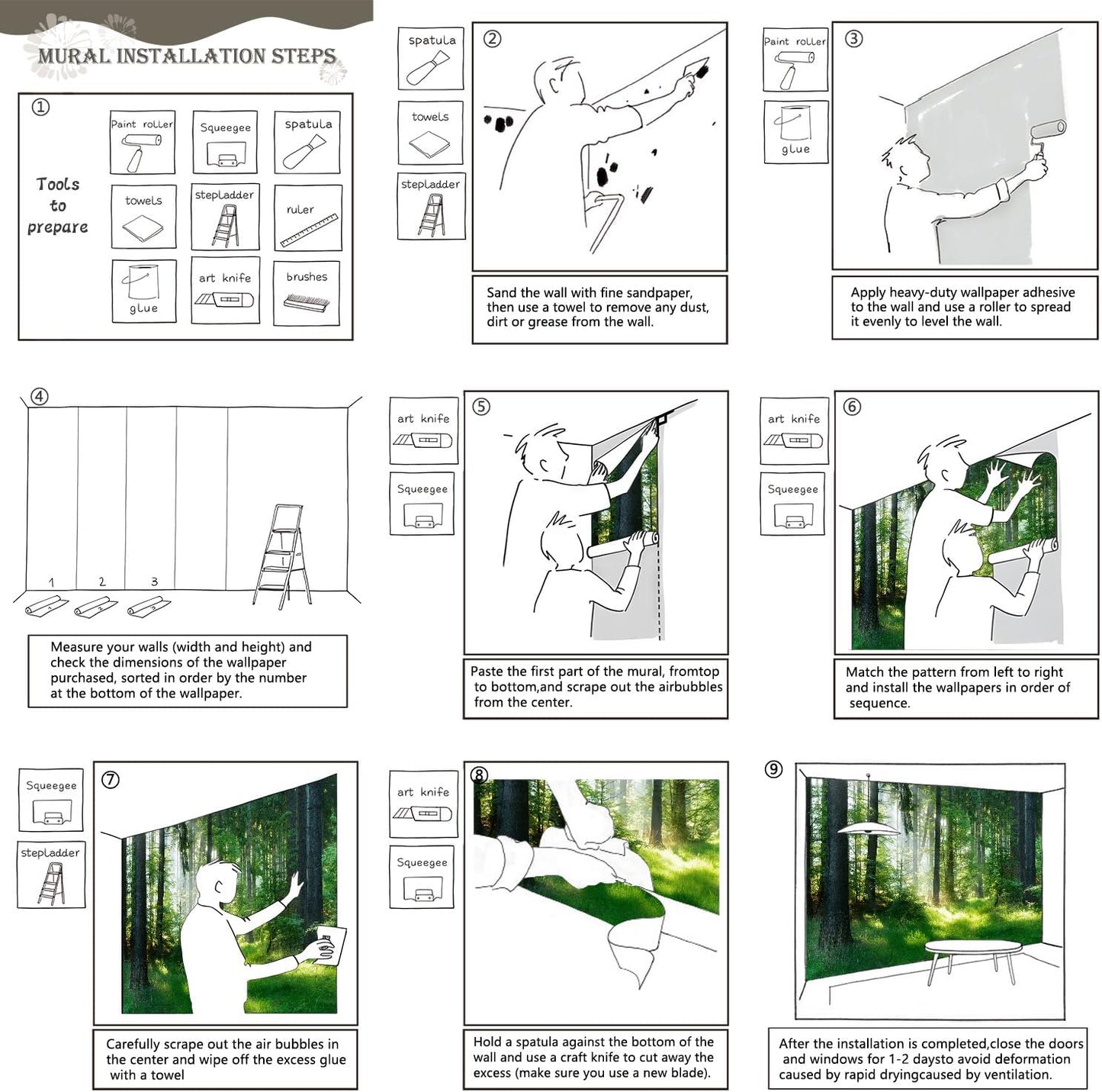 AFZEVEB-Green Forest Wallpaper Natural Landscape Wall murals for Bedroom 114"x74"(Not Peel and Stick)