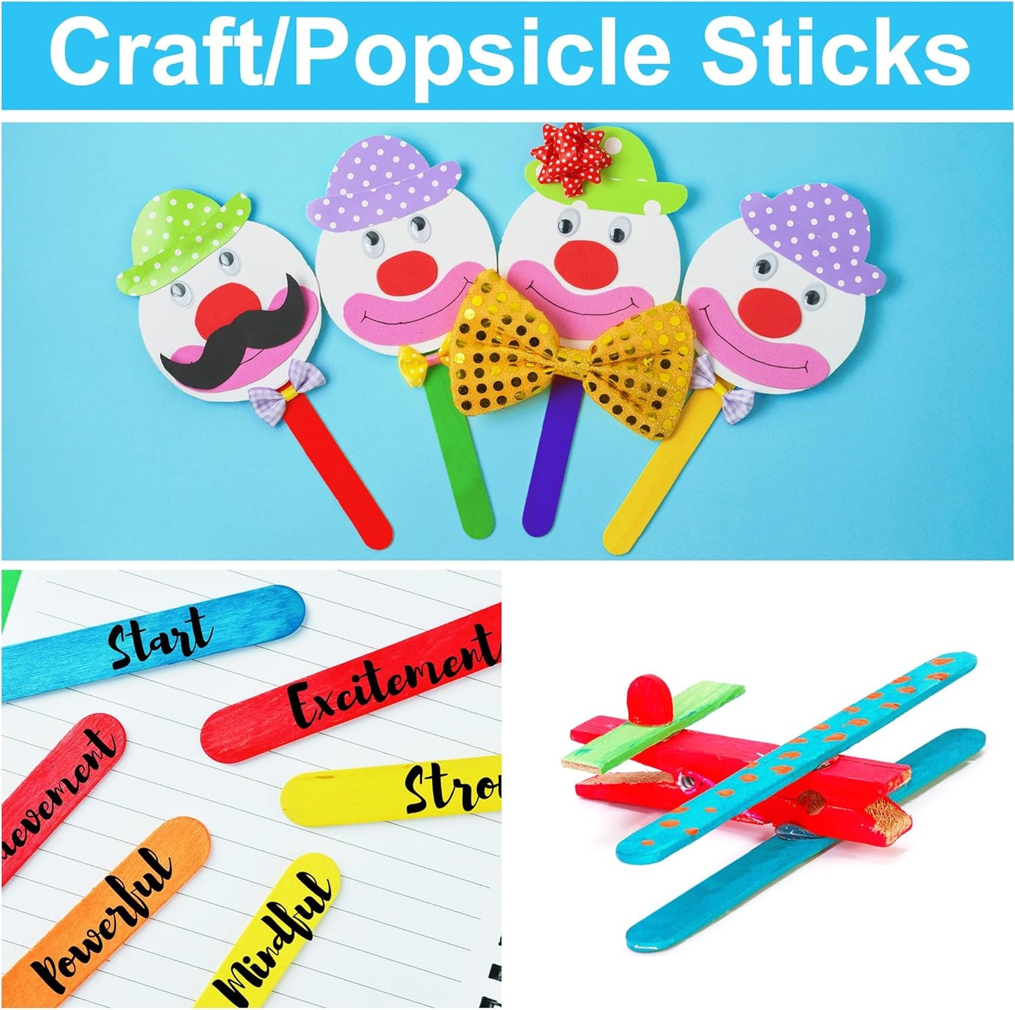 60 Pieces Jumbo Colored Popsicle Sticks, 8 Inch Natural Colored Wooden Craft Sticks, Multi-Purpose Rainbow Ice Cream Sticks for DIY Classroom Crafts, Home Art Projects and Plant Labels