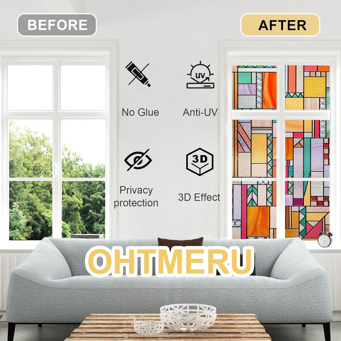3D Stained Glass Window Privacy Film, Heat Control UV Blocking Static Cling Decorative Window Film for Bathroom,Front Door,Home Non Adhesive,23.6 x 35.4 inches Autumn Reverie