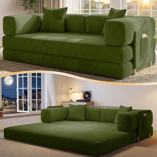 78.8" Convertible Sofa Bed, Corduroy Futon Couch by CUBENTE