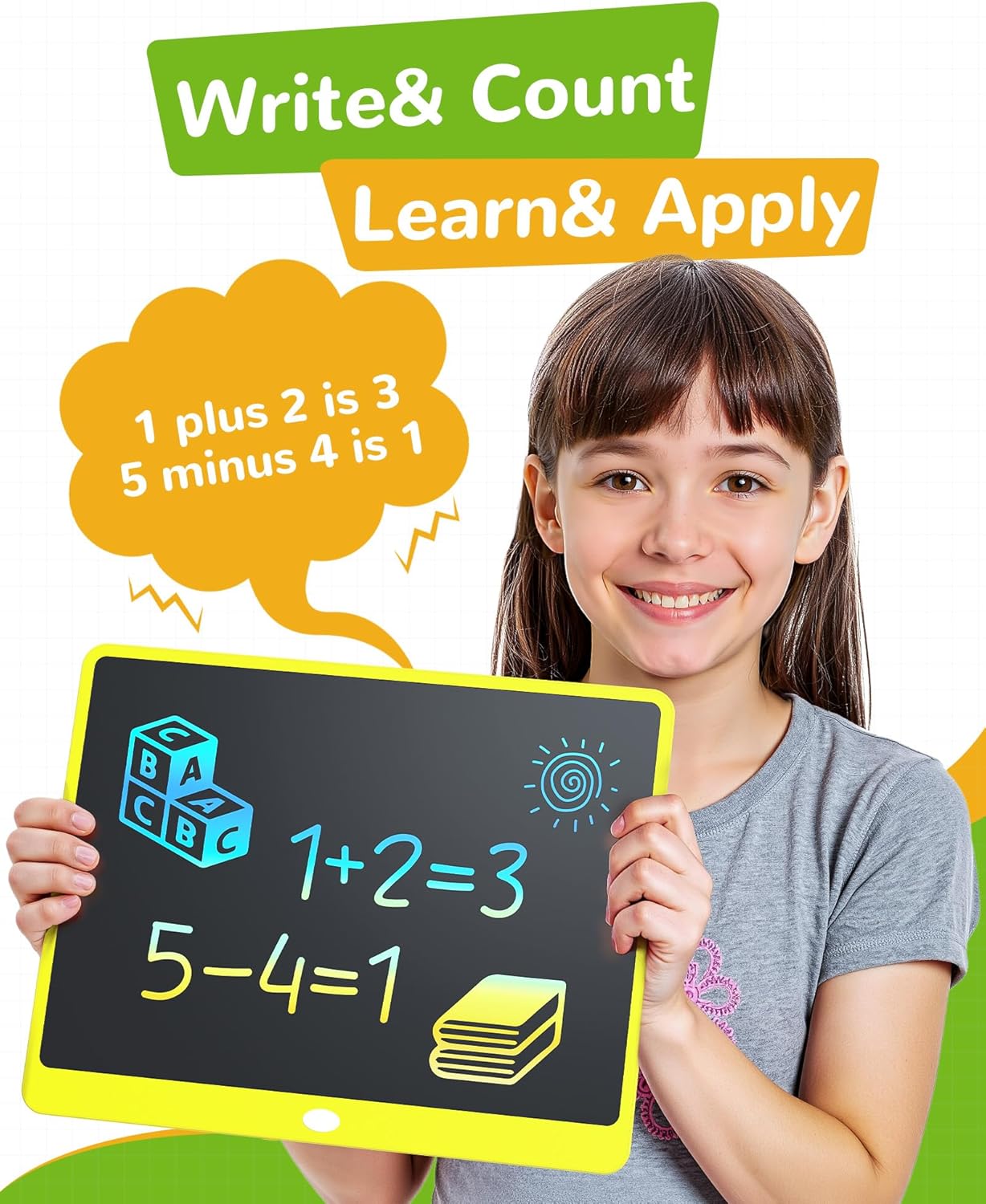 KOKODI LCD Writing Tablet, 16 Inch Colorful Toddler Doodle Board Drawing Tablet, Erasable Reusable Electronic Drawing Pads, Educational and Learning Toy for 3-6 Years Old Boy and Girls(Yellow)