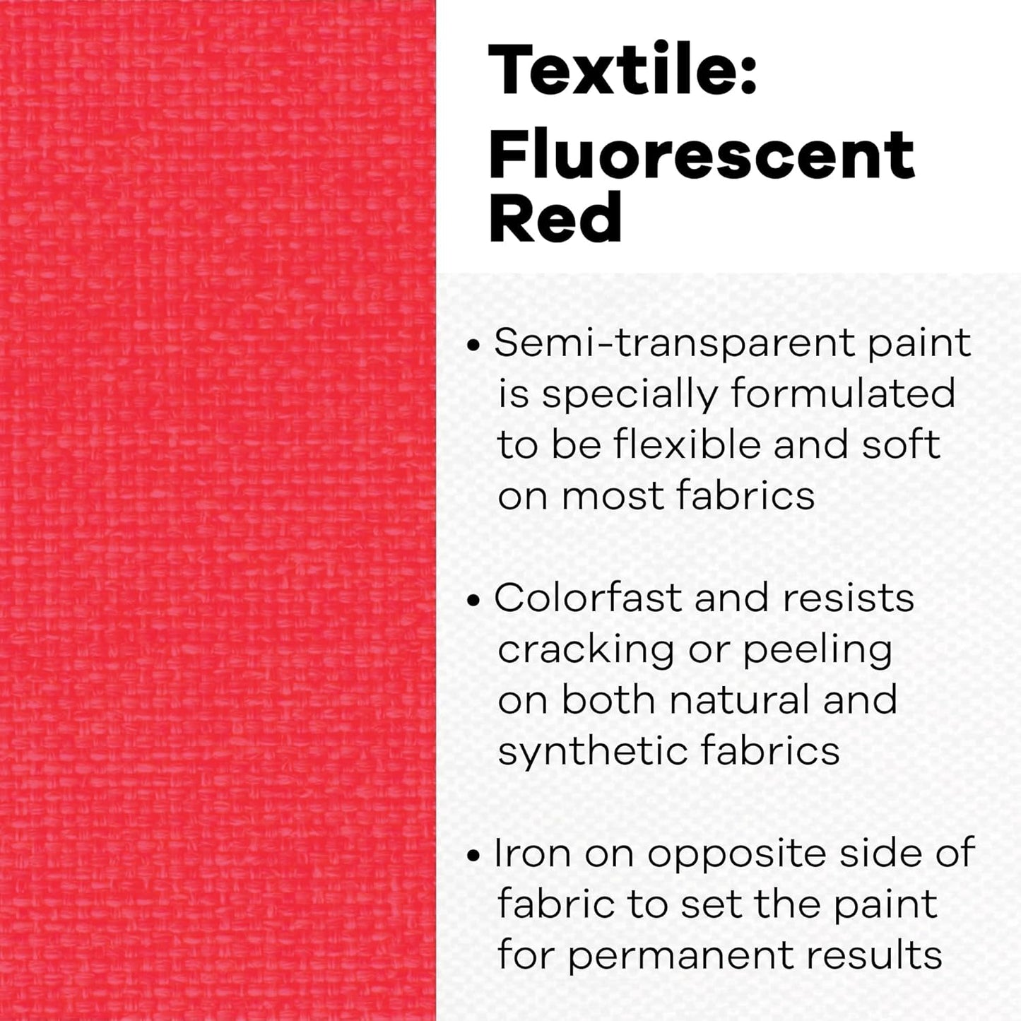 Jacquard Textile Color Fluorescent Red - Permanent Fabric Paint for Clothes, Furniture Upholstery, Shoes or Tote Bags – Indoor & Outdoor Fabric Paint – 8 Oz Jar, Upholstery Fabric Paint
