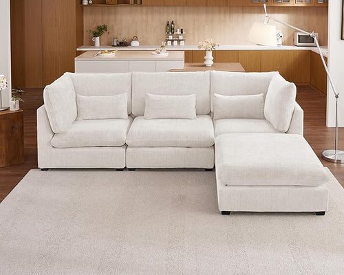 115" Oversized Chenille Couch Modular Sectional Sofa, Washable Cloud Couch by CHICHOUSE