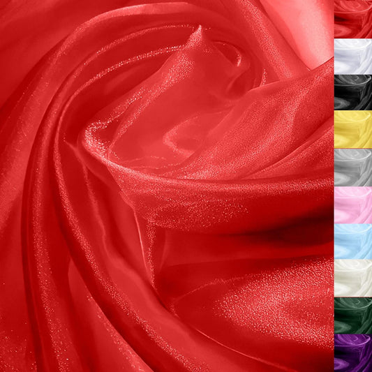 Red Organza Fabric – 44" x 5 Yards Wide Sheer Tulle for Wedding Arch Draping, Gowns, Table Runners, Party Decor, Curtains & DIY Crafts – Translucent Fabric for Elegant Projects