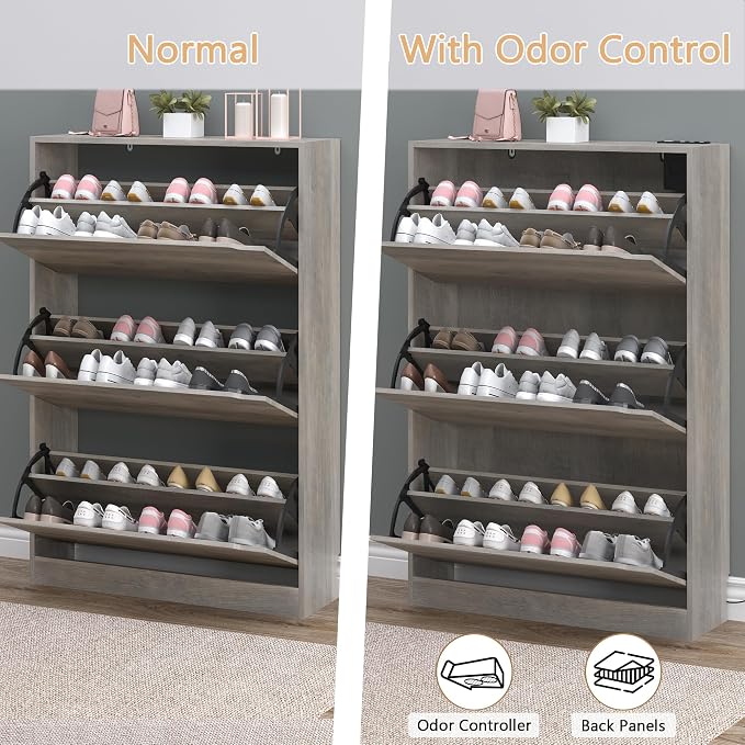 BORNOON Shoe Cabinet with Odor Control and Back Panels, Deodorizing Slim 3-Flip - Image 5