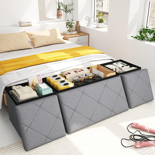 30W Folding Ottoman with Storage Bench, Storage Ottoman Bench, 15W Inches by Unknown