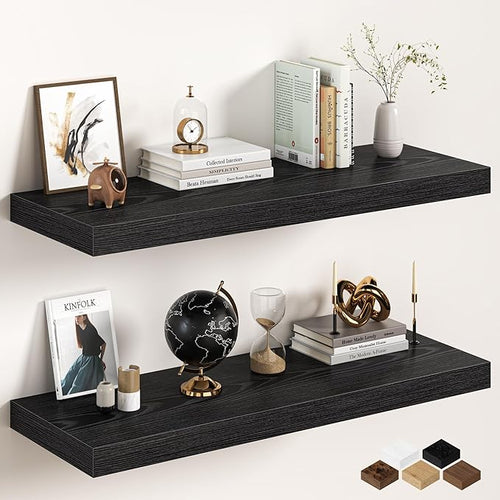 40Inch Black Floating Shelves for Wall, 12 Inch Deep Shelves for Bedroom by FunMemories