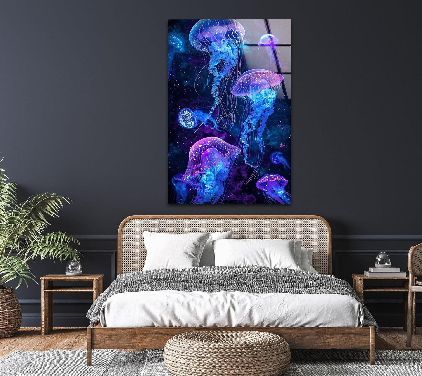 My Photostation.com 14Wx20H'' Glowing Jellyfish Glass Wall Art Tempered Glass Printing Wall Decor Large Wall Art Wall Hangings