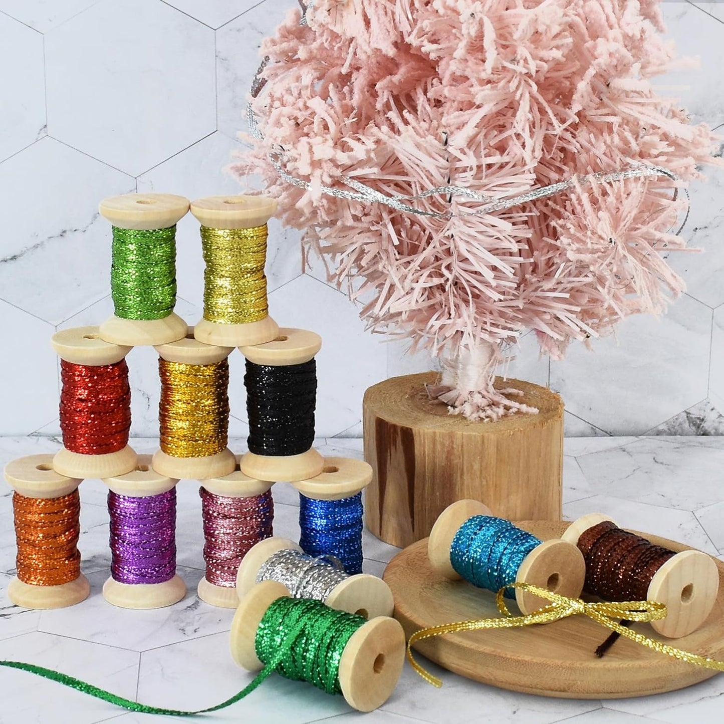 Christmas Green Thin Ribbon 1/8 inch Metallic Braided Double Faced Ribbons Curling Ribbons For Balloon String Crafts Gift Wrapping Party Wedding Christmas Ornaments Decoration 7 Yard x 3 Rolls