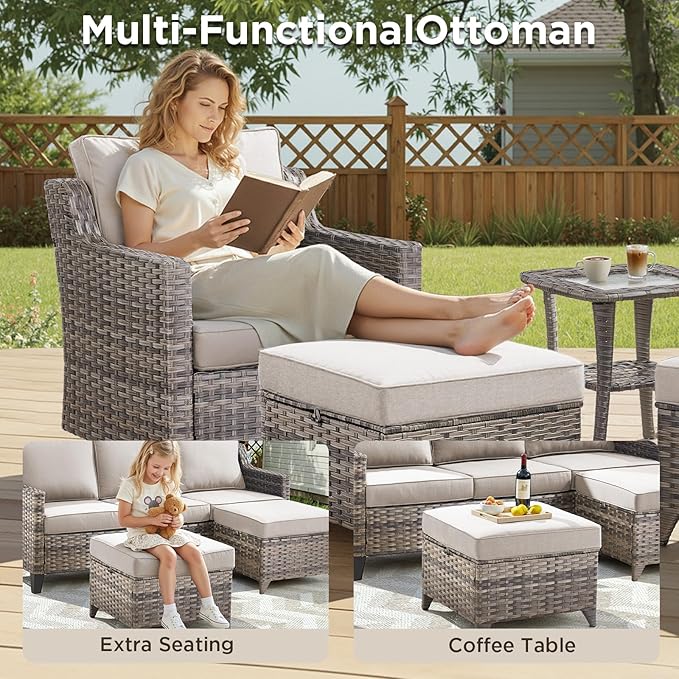 Wicker Patio Furniture Set-6 Piece High Back Outdoor Furniture Set Sectional - Image 4