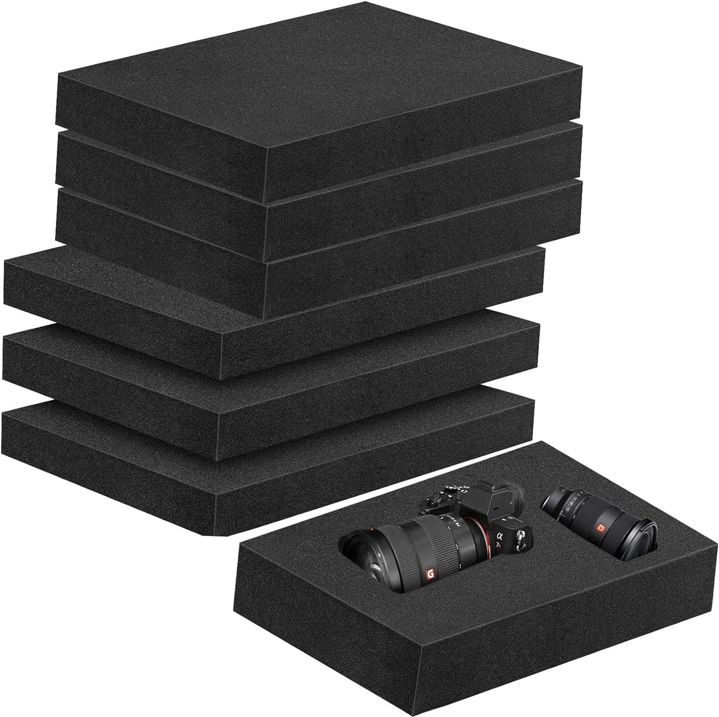 6 Pcs 16 x 12 x 1.5 Inches Polyurethane Foam - Packing Foam Inserts for Cases Black Craft Foam Sheets for Packing Padding 1.5 Inch Thick for Camera Toolbox Storage