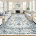 RELEANY Area Rugs 10'x12' Washable Non-Slip, Floral Vintage Distress Print by RELEANY
