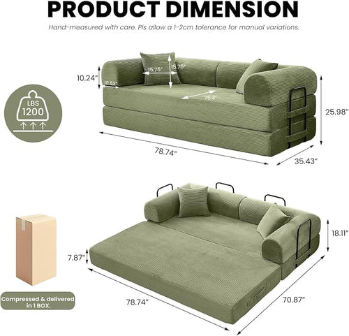 79'' Corduroy Sleeper Couch Bed, No Assembly Modular Floor Sofa - Image 2