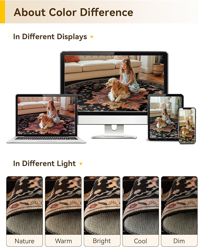 RELEANY Area Rugs Round 4ft Washable Non-Slip, Floral Vintage Distress Print - Image 7