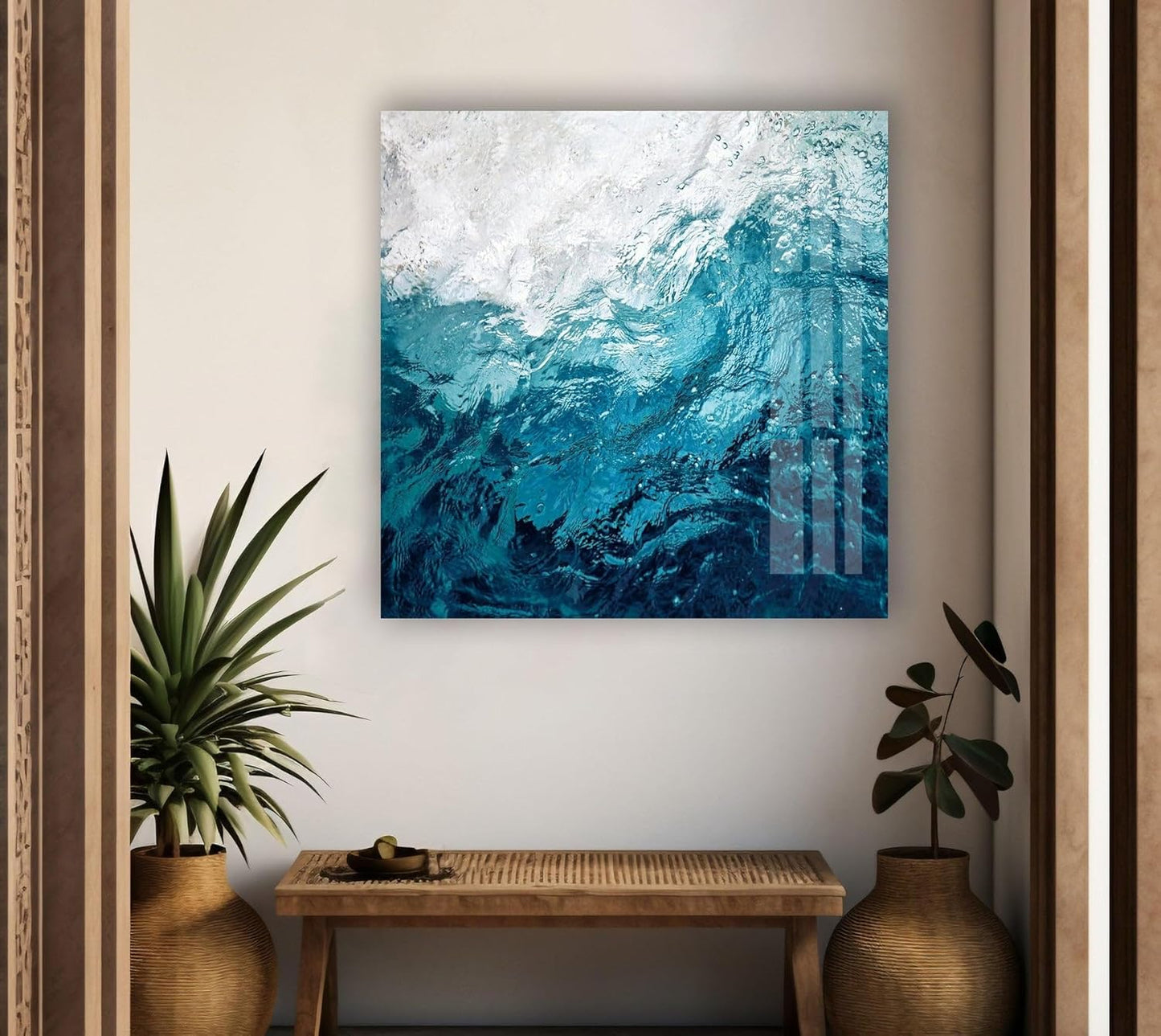 My Photostation.com 20Wx14H'' Blue Waves Abstract Glass Wall ArtTempered Glass Printing Wall Decor Large Wall Art Wall Hangings