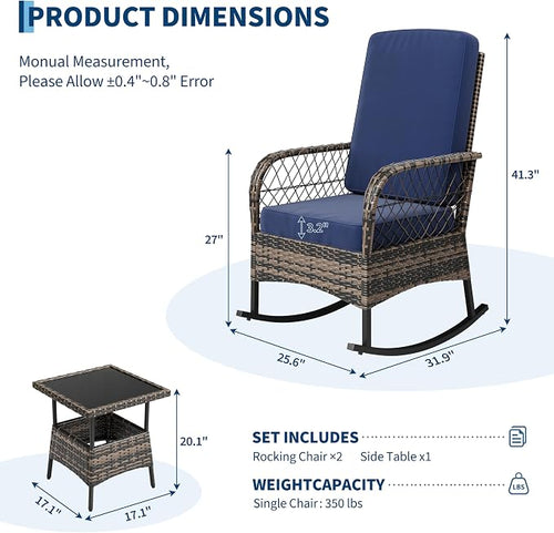 3 pcs Outdoor Rocking Bistro Set, Wicker Rocking Bistro Set - Image 2