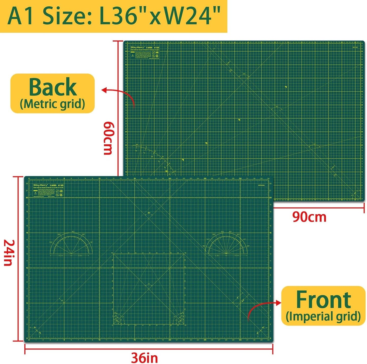 Self Healing Cutting Mat A1 24"x36" – Double Sided 5-Ply Craft Mat for Sewing, Quilting, Fabric, Scrapbooking – Green/Green