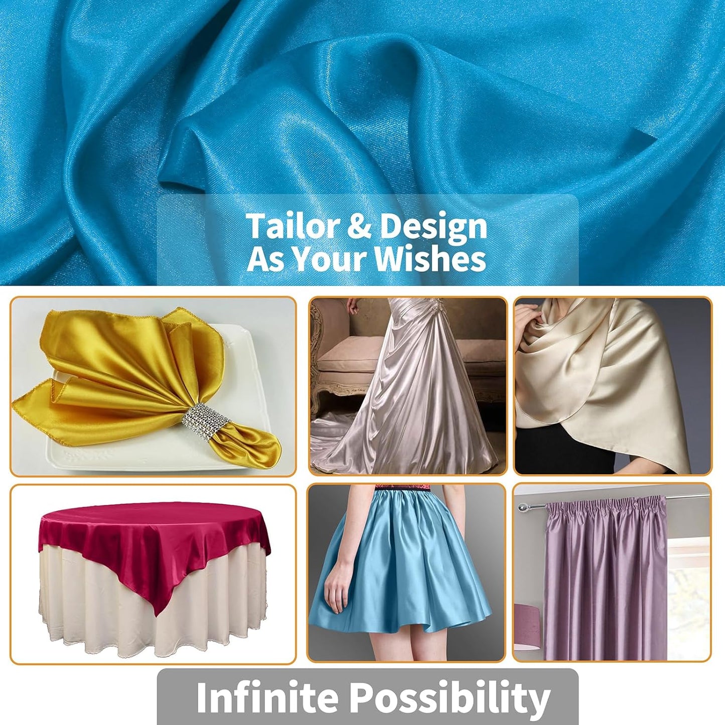 RUDONG M Aqua Blue Satin Fabric by The Yard, 3 Yard x 60 Inch Wide Silky Charmeuse Satin Fabric, Soft Satin Fabric for Wedding Decorations, Bridal Dress, Sewing, Accessories, DIY Crafts