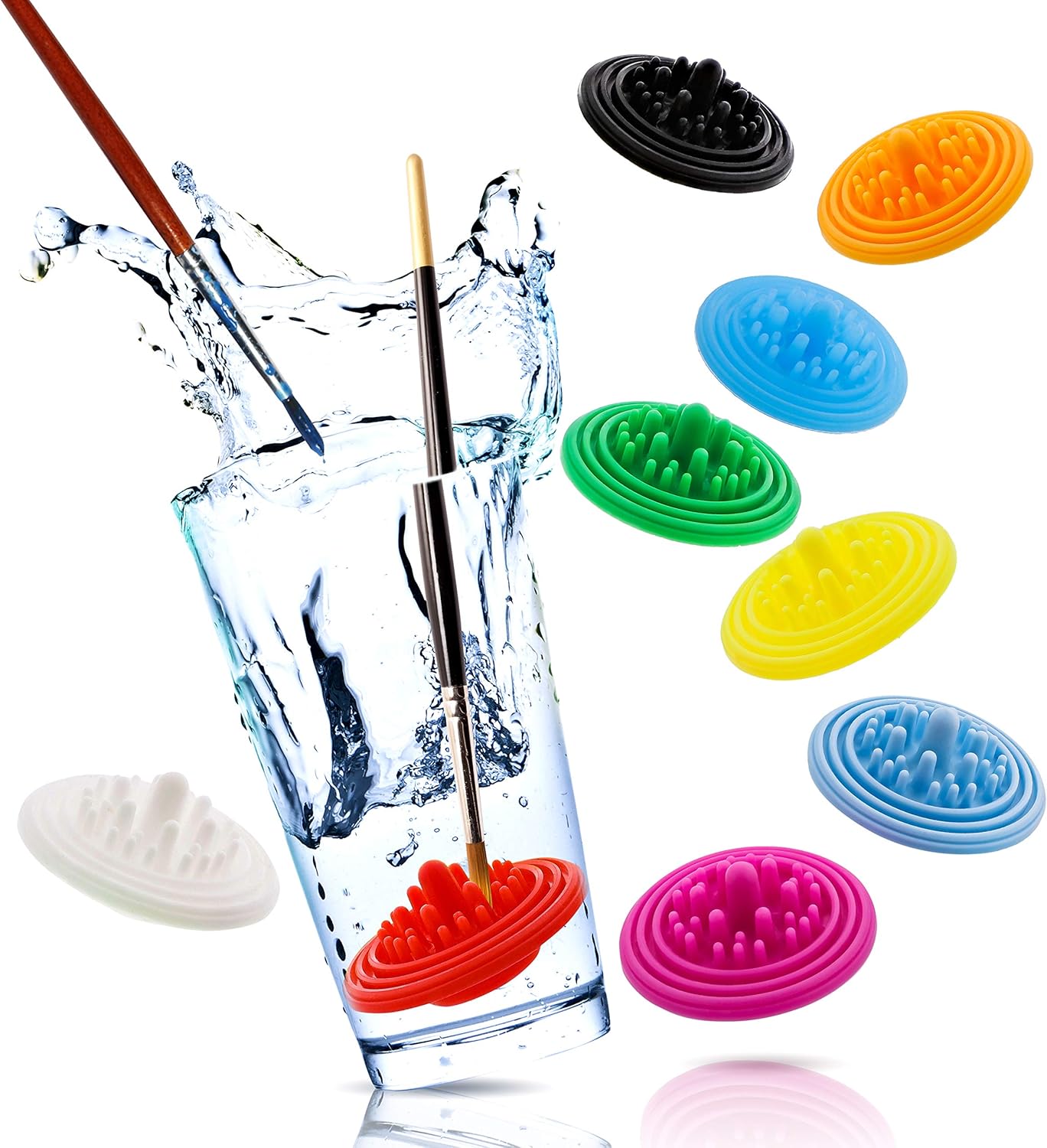Paint Puck Paint Brush Cleaner (3-Pack, Earth) – Reusable Silicone Insert with Suction & Nubs for Cleaning Acrylic, Oil & Watercolor Brushes – Fits Cups for Classroom, Studio & Home Use