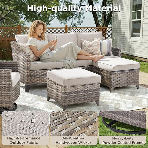 5 Pieces Outdoor Furniture-High Back Outdoor Wicker Couch Patio Chairs Set of 2 - Image 2