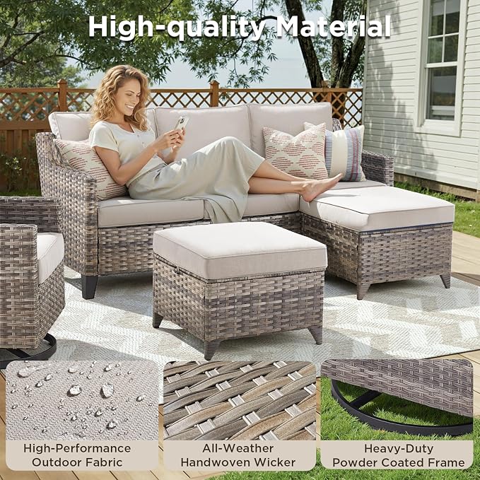 Patio Furniture Set with 42.5" Fire Pit Table-6 Pieces All Weather Wicker - Image 4