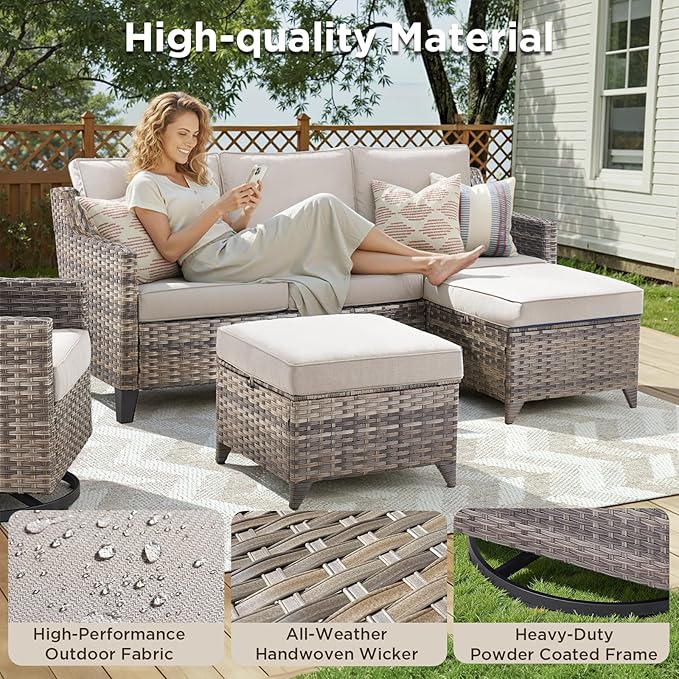10 Piece Patio Furniture Set-High Back Outdoor Furniture Set Sectional Sofa - Image 3