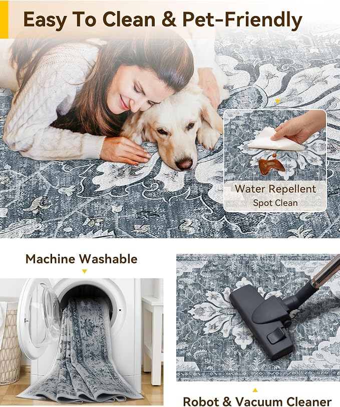 RELEANY Area Rugs 6'x9' Washable Non-Slip, Floral Vintage Distress Print - Image 6