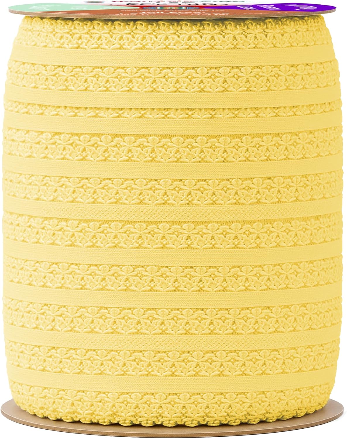 Mandala Crafts Yellow Stretch Lace Soft Elastic Trim Roll - 55 Yards 1 Inch Wide Stretchy Frilly Picot Ribbon for Sewing Lingerie, Headbands, Underwear, and Crafts
