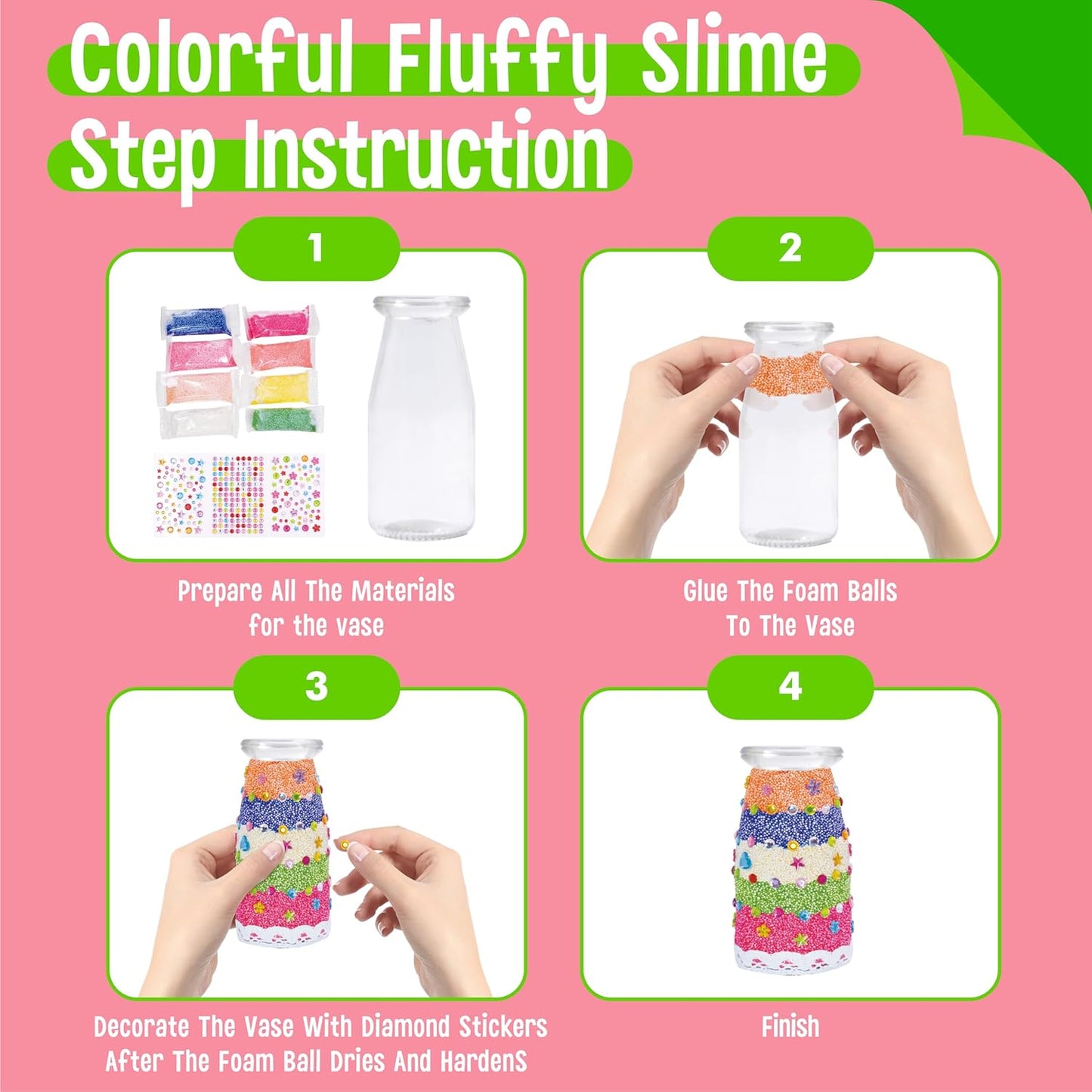 SpriteGru Flower Craft Kit for Kids, Make Your Own Flower Bouquet with Buttons and Colorful Petals, Art Vase and Craft DIY Activity Gift for Boys & Girls Age 4 5 6 7 8 9 10 Year Old (2 Glass Vase)