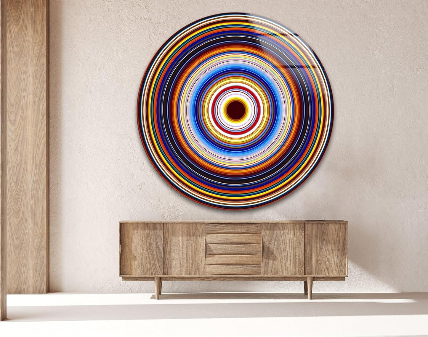 My Photostation.com 20''(50cm) Diameter Colorful Concentric Circles Round Glass Wall Art Tempered Glass Printing Wall Decor Large Wall Art Wall Hangings