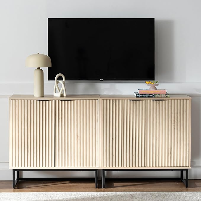 EYYTHUNG Fluted Storage Cabinet Sideboard Buffet Cabinet, Modern Accent Cabinets - Image 5