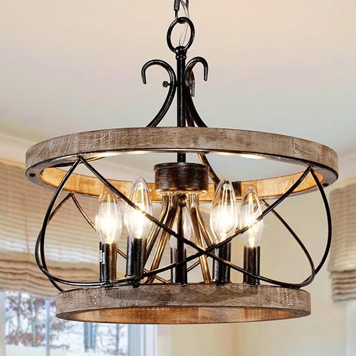 20" Farmhouse Chandelier, Rustic Drum Chandelier Light Fixture Over Table by DawnWhisper