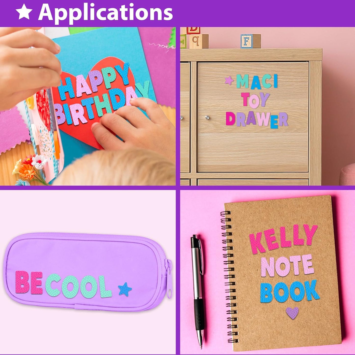 KRAFUN Felt Sticker Kit for Beginner Young Girls and Kids Arts & Crafts, Pack of 500+ Assorted Scrapbook Stickers Alphabets, Numbers, Fun Shapes, Preschool, Children Early Learning, self Adhesive