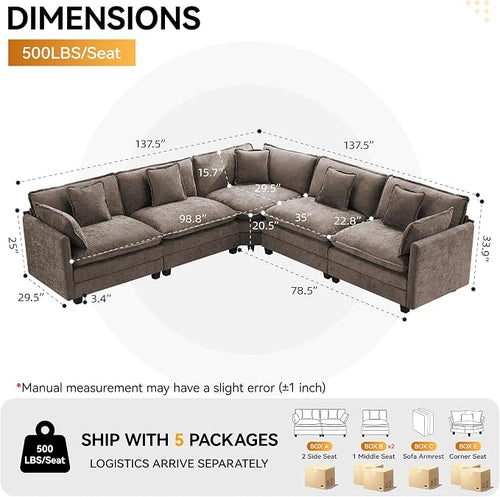 113'' V Shaped Cloud Sectional Sofa, Oversized Deep Seat Couches - Image 2