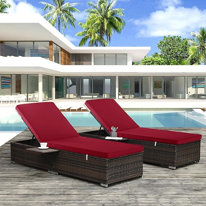 Outdoor Chaise Lounge Cushion Set of 2, Fadesafe Water-Repellent Lounge Deck - Image 7