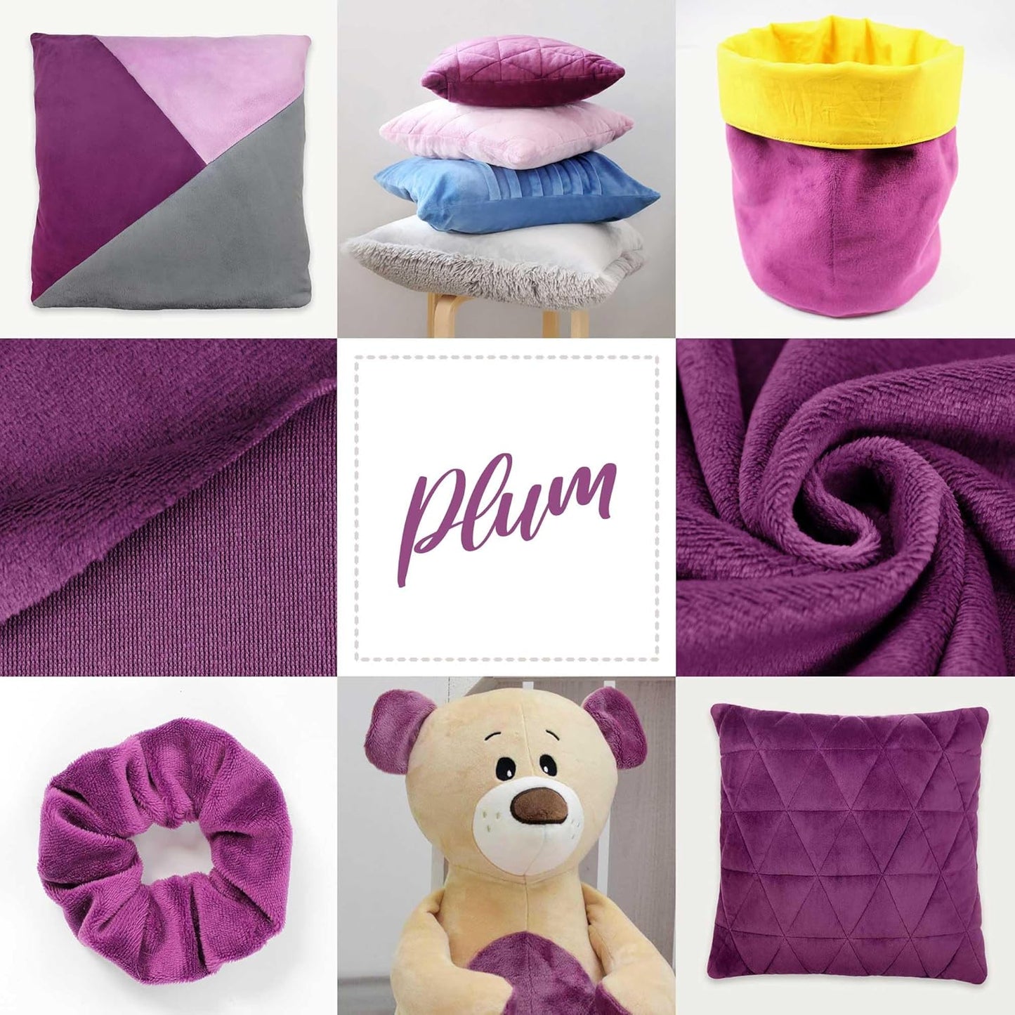 kullaloo Plush Fabric | Solid Plum Minky Fabric for Sewing | Super Soft Cuddle Material | 39.5x29.5 | Plushies, Baby Blankets, Pillows, Dog Beds, Cat Beds, Beanies, Baby Accessories, Apparel & More