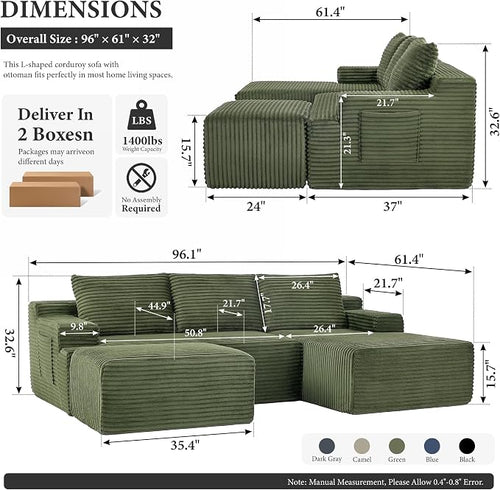 96" Sectional Couches for Living Room Cloud Couch Sofa - Image 2