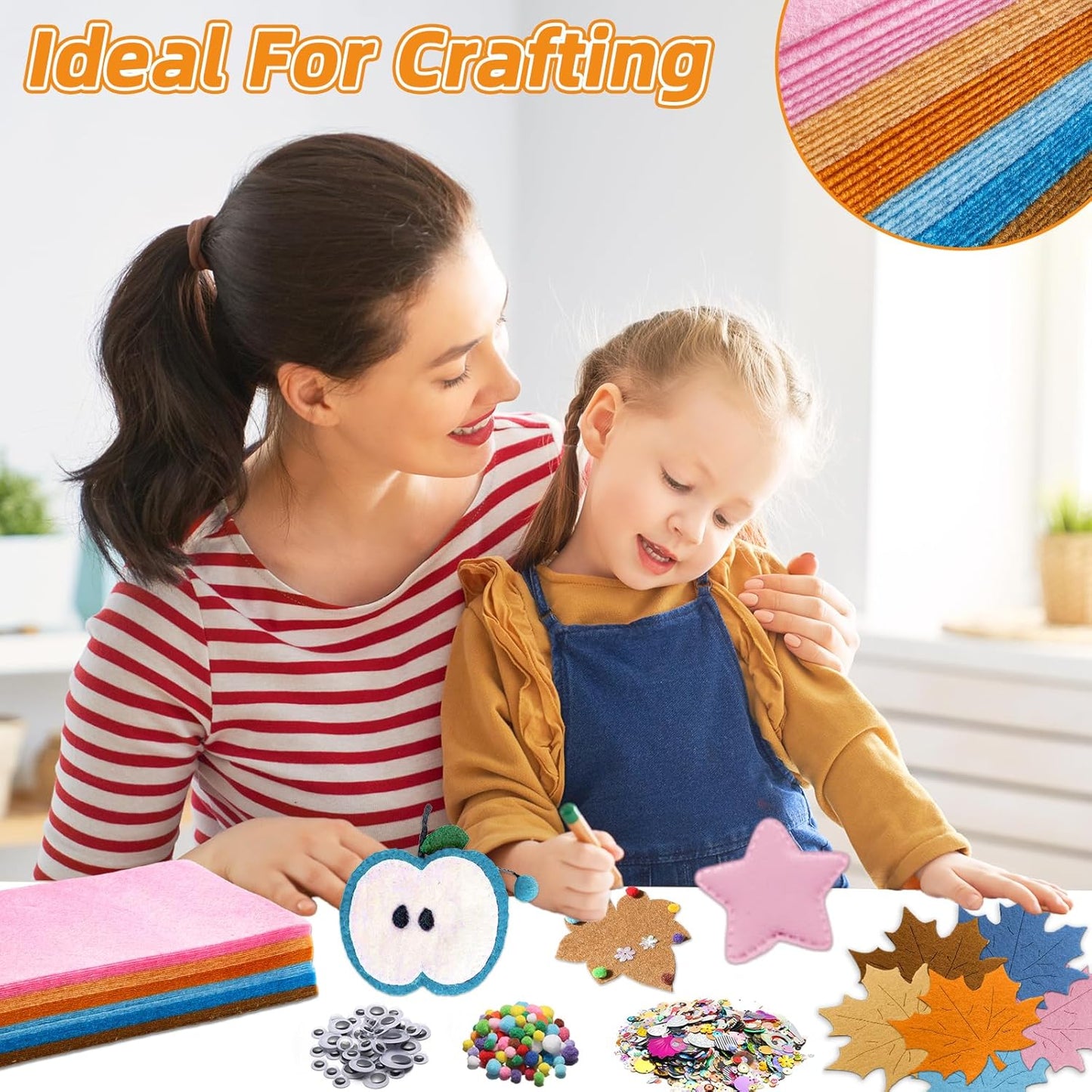 42Pcs Boho Felt Fabric Sheets 8 x 12 Inch Brown Beige Blue Assorted Soft Thick Felt Pack with Wiggle Google Eyes Pom Poms Glitter Patchwork Craft Supply for DlY Sewing Creative Art Project Decor