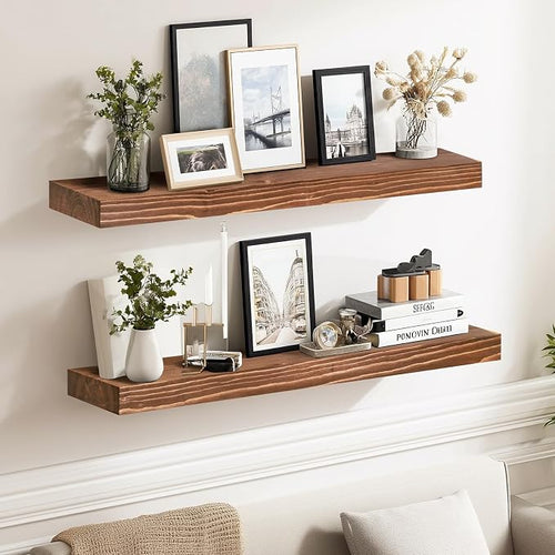 24x8x1.6 inch Floating Shelves Set of 2 – Solid Wood Rustic Brown Wall Mounted - Image 2