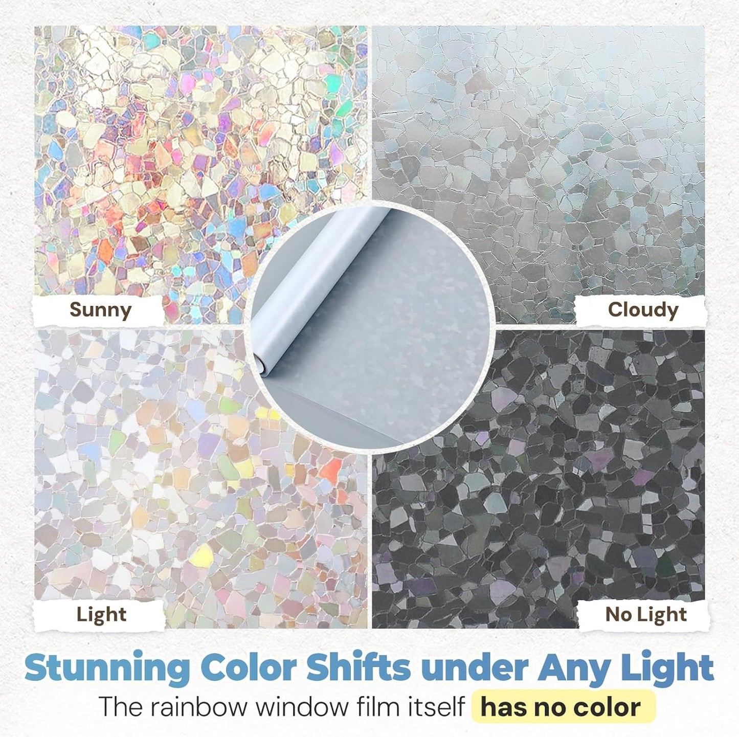 DOWELL Window Privacy Film Rainbow Film, Stained Glass Decorative Sticker, Static Cling Non-Adhesive Glass Clings, Sun Blocking Heat Control Window Coverings for Home Door, 23.6" x 118.1"