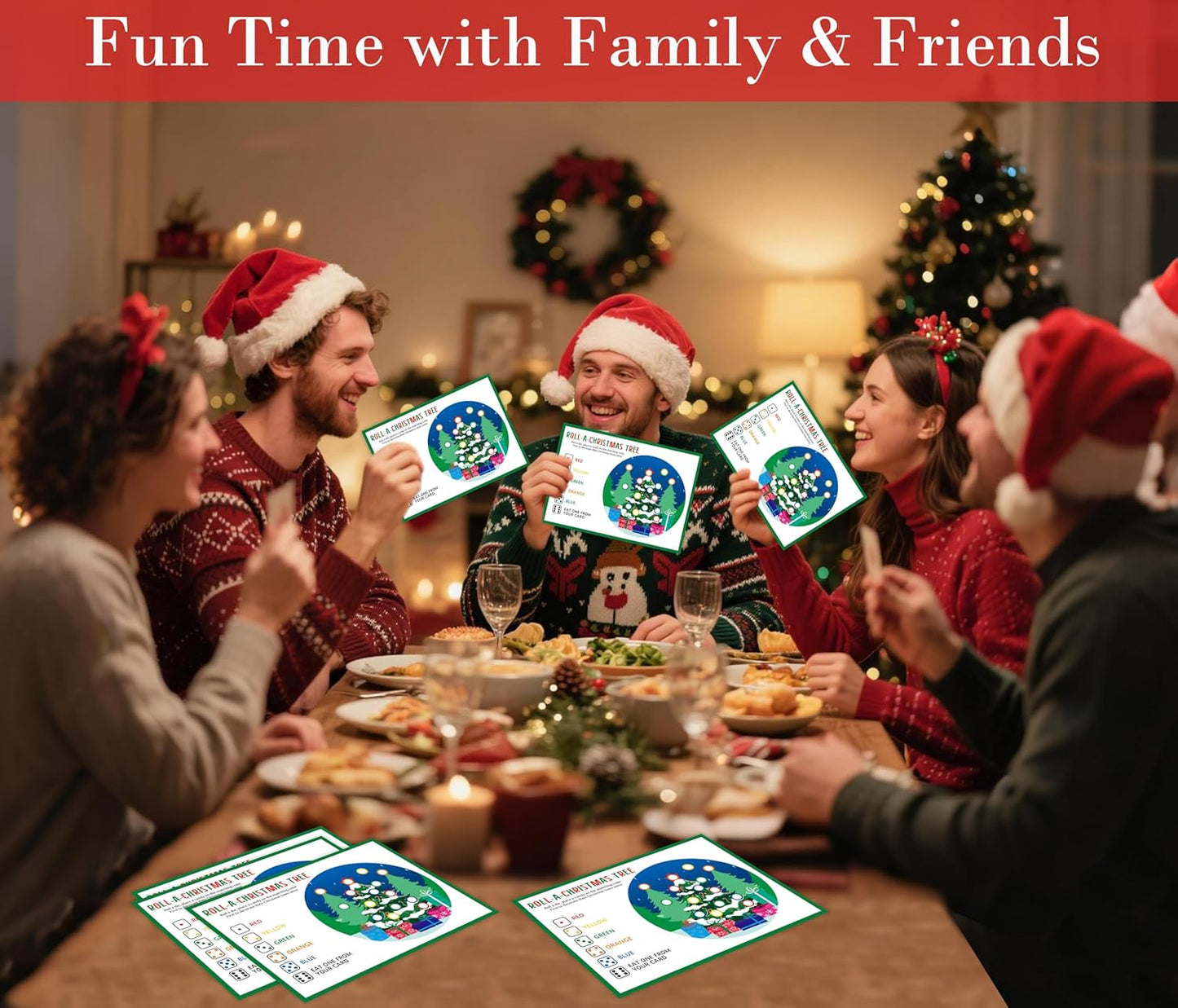 Roll A Christmas Tree Dice Game, Christmas Games for Families & Large Groups-25 Players, Xmas Party Games for Adults, Green Theme Winter Holiday Decorations White Elephant Gifts Ideas