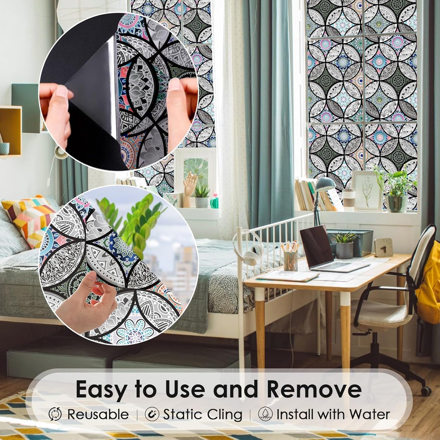 DKTIE Static Cling Decorative Window Film with Installation Tools Non Adhesive Privacy Film Stained Glass Window Film for Bathroom Shower Door Heat Cotrol Anti UV 17.7 x 118.1 Inch