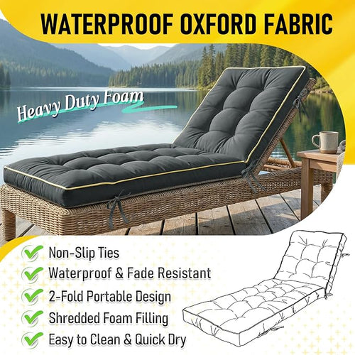 80x26 Inch Folding Chaise Lounge Cushion Quick Dry - Image 2