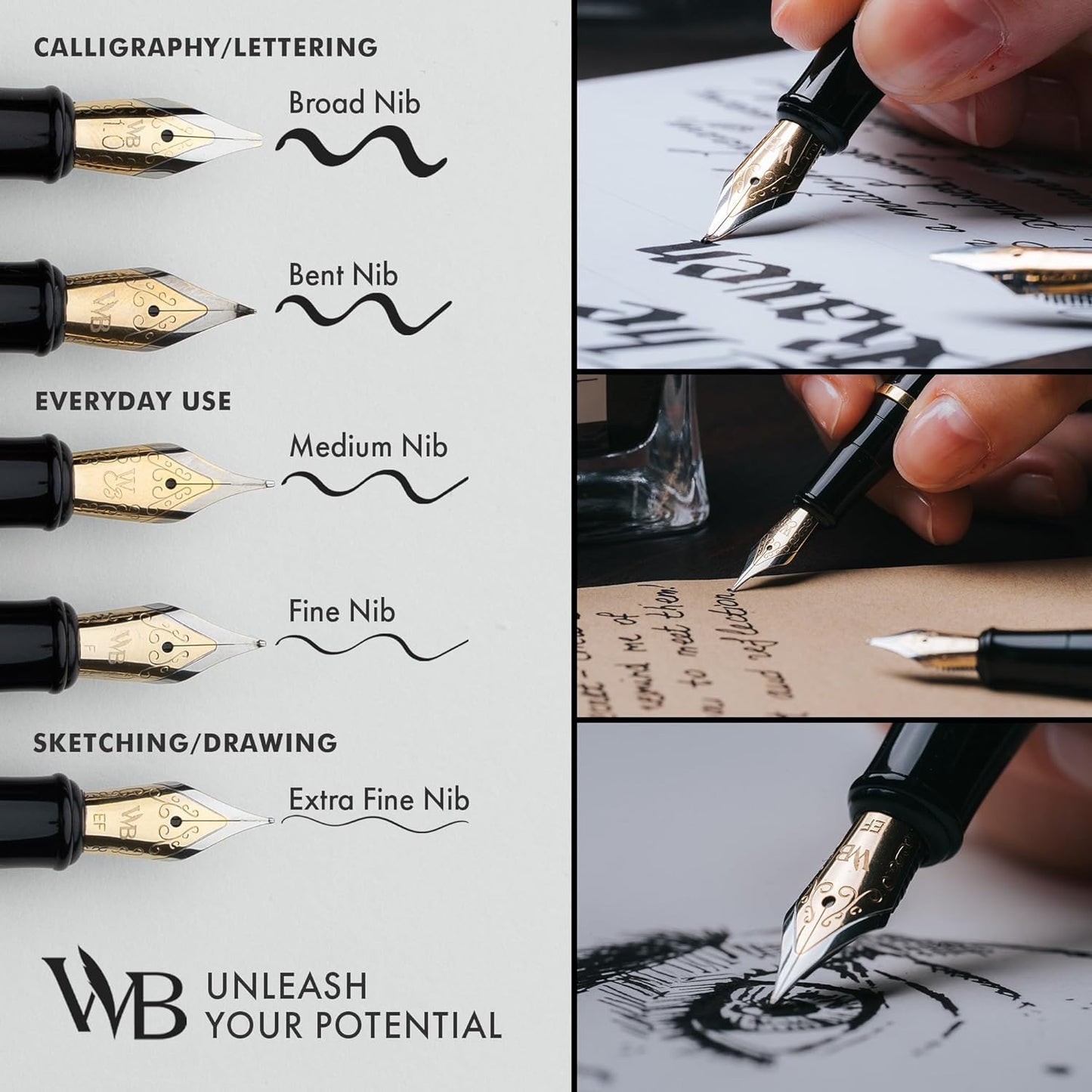 Wordsworth & Black Fountain Pen Set, 18K Gilded Extra Fine Nib, Includes 6 Pack Ink Cartridges, Ink Refill Converter & Gift Box, Chrome Finish, Calligraphy, [Silver Chrome], Perfect for Men & Women