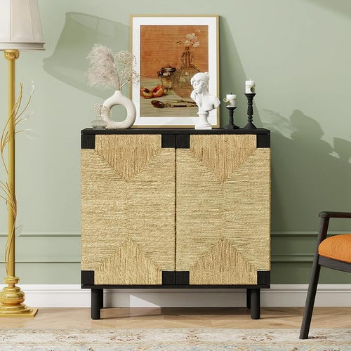 31.5" Black Accent Storage Cabinet, Modern Boho Sideboard by YHFEXYT