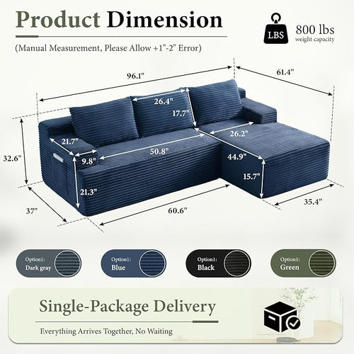 96" Sectional Couches for Living Room Cloud Couch Sofa - Image 2