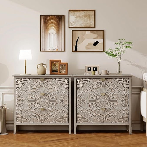 3 Drawer Nightstand, 30 in Tall Accent Storage Cabinet by YHAOWORKS